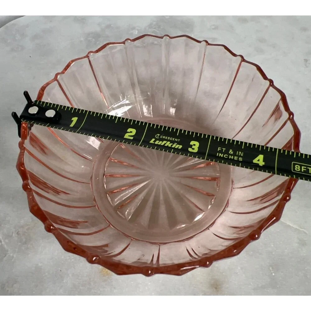 Vintage Pink Salmon Depression Glass Dessert‎ Bowl Anchor Hocking Fortune Ribbed
